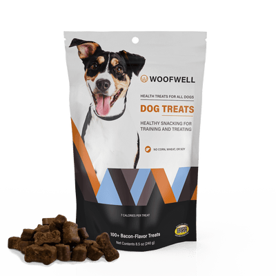 Package of WoofWell Bacon Flavored SuperFood Health Treats- WoofWell Breed-Specific Dog Health Supplements