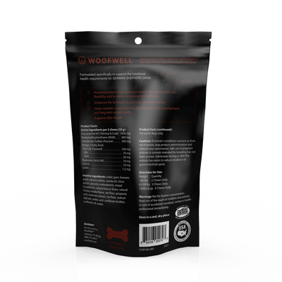 Product Facts for German Shepherd Dog Supplements- WoofWell Breed-Specific Health Supplements for Dogs