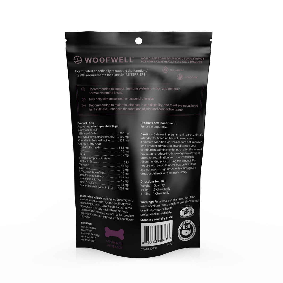 Product Facts for WoofWell Yorkshire Terrier Health Supplements- WoofWell Breed-Specific Health Supplements for dogs